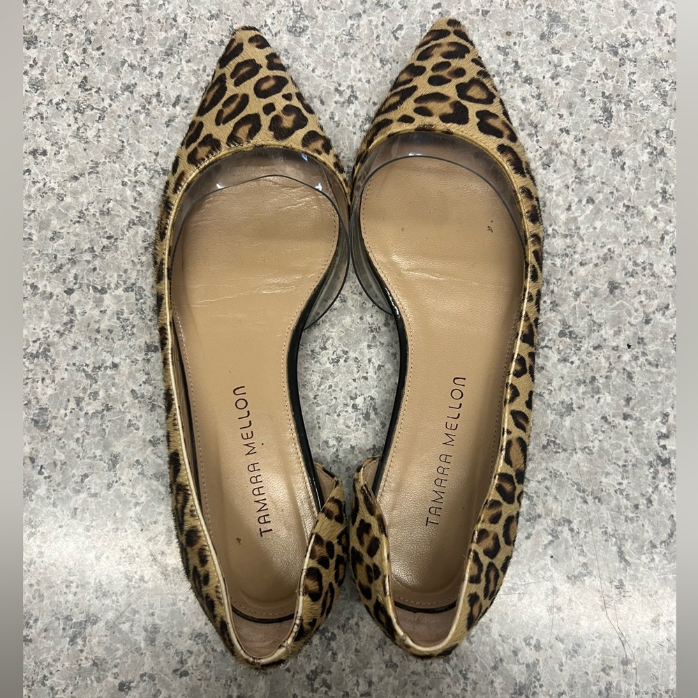 Tamara Mellon Leopard Print Flats Brown and Black